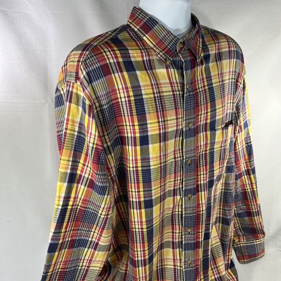 LANDS ENDS BUTTON DOWN LONG SLEEVE SHIRT MENS LARGE TALL YELLOW PLAID RED RIPPED - Picture 7 of 14